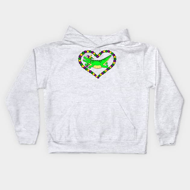 Mardi Gator Heart Kids Hoodie by HonuHoney